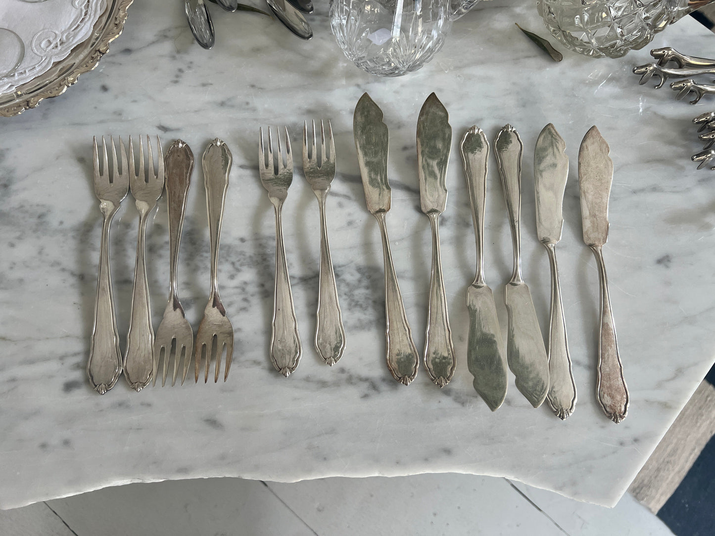 Antique Fish Cutlery 6 + 6 -set