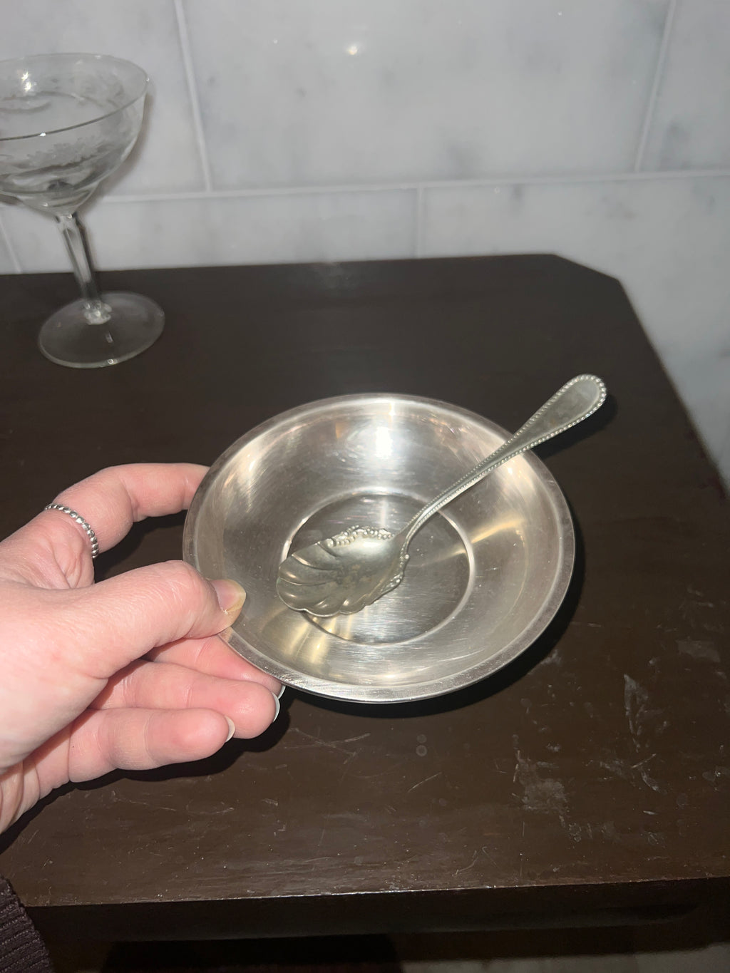 Snack dish with ornamental spoon