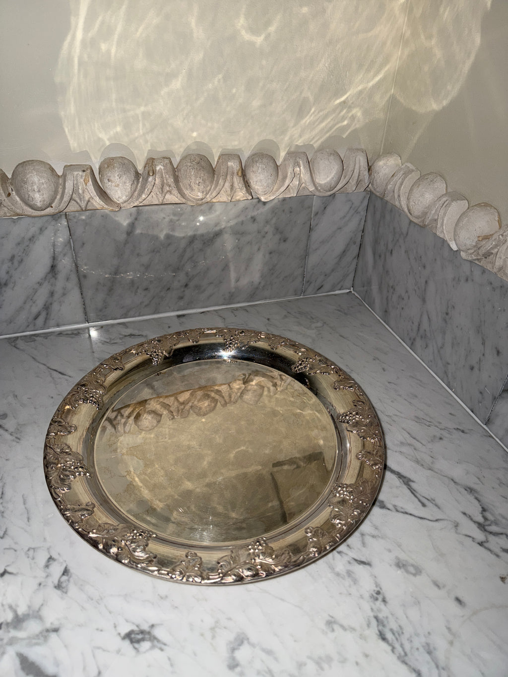 Silver plated tray with grapevine motif