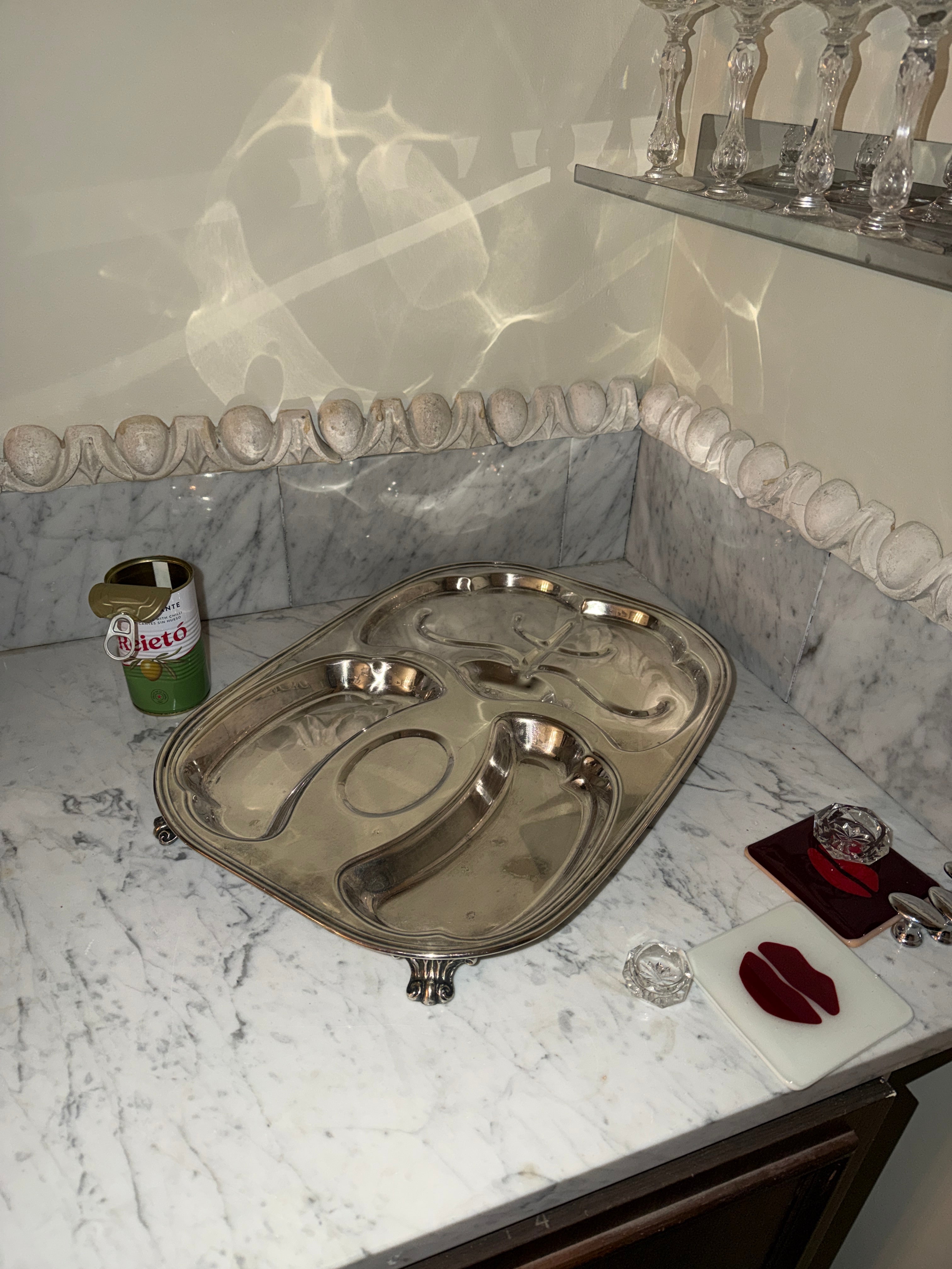 Antique silver-plated tray for roast