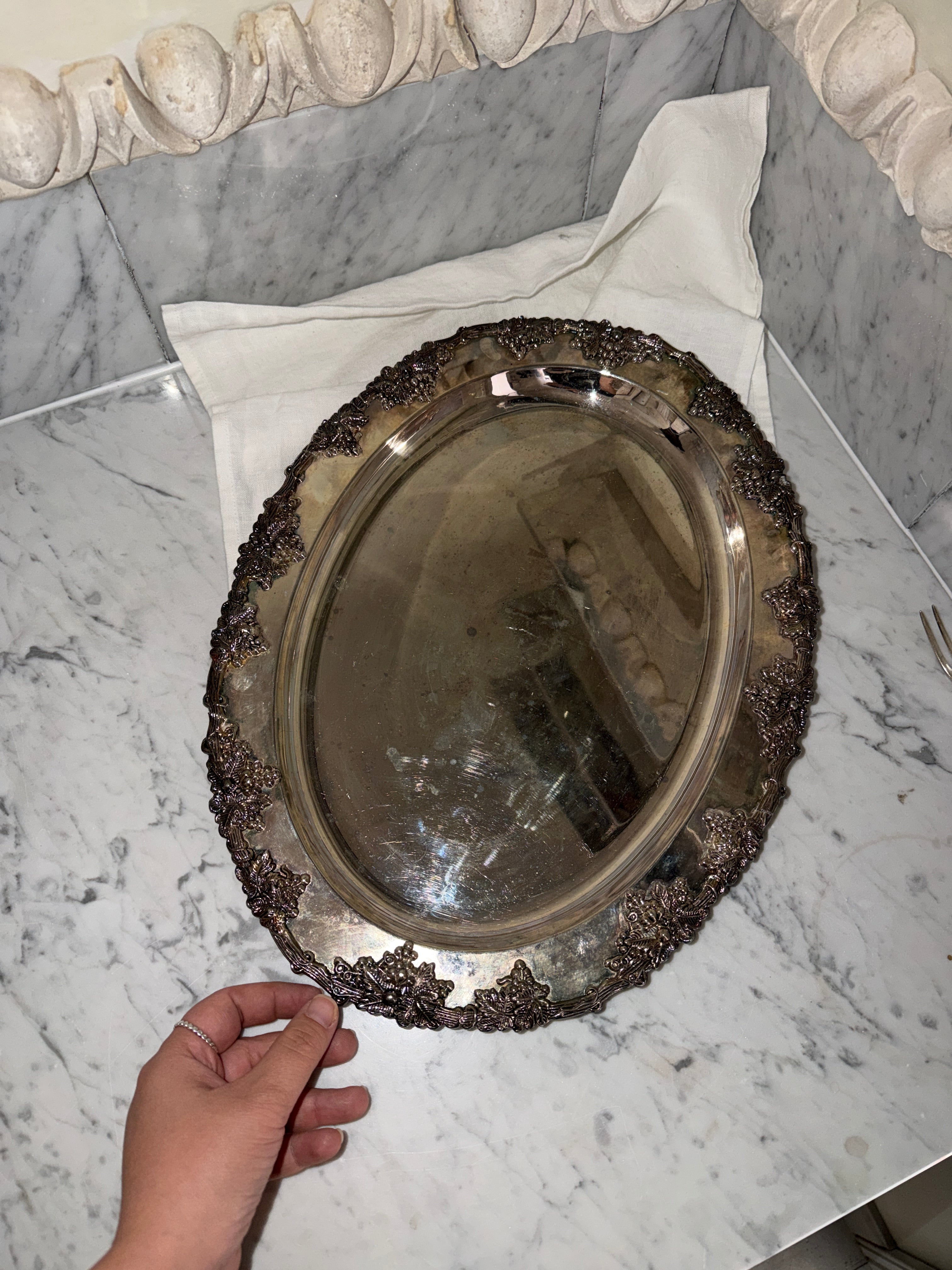 Silver-plated tray with grapevine motif