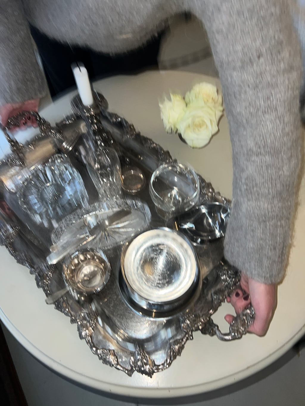 Vintage “GIRL DINNER” Silver Tray Set