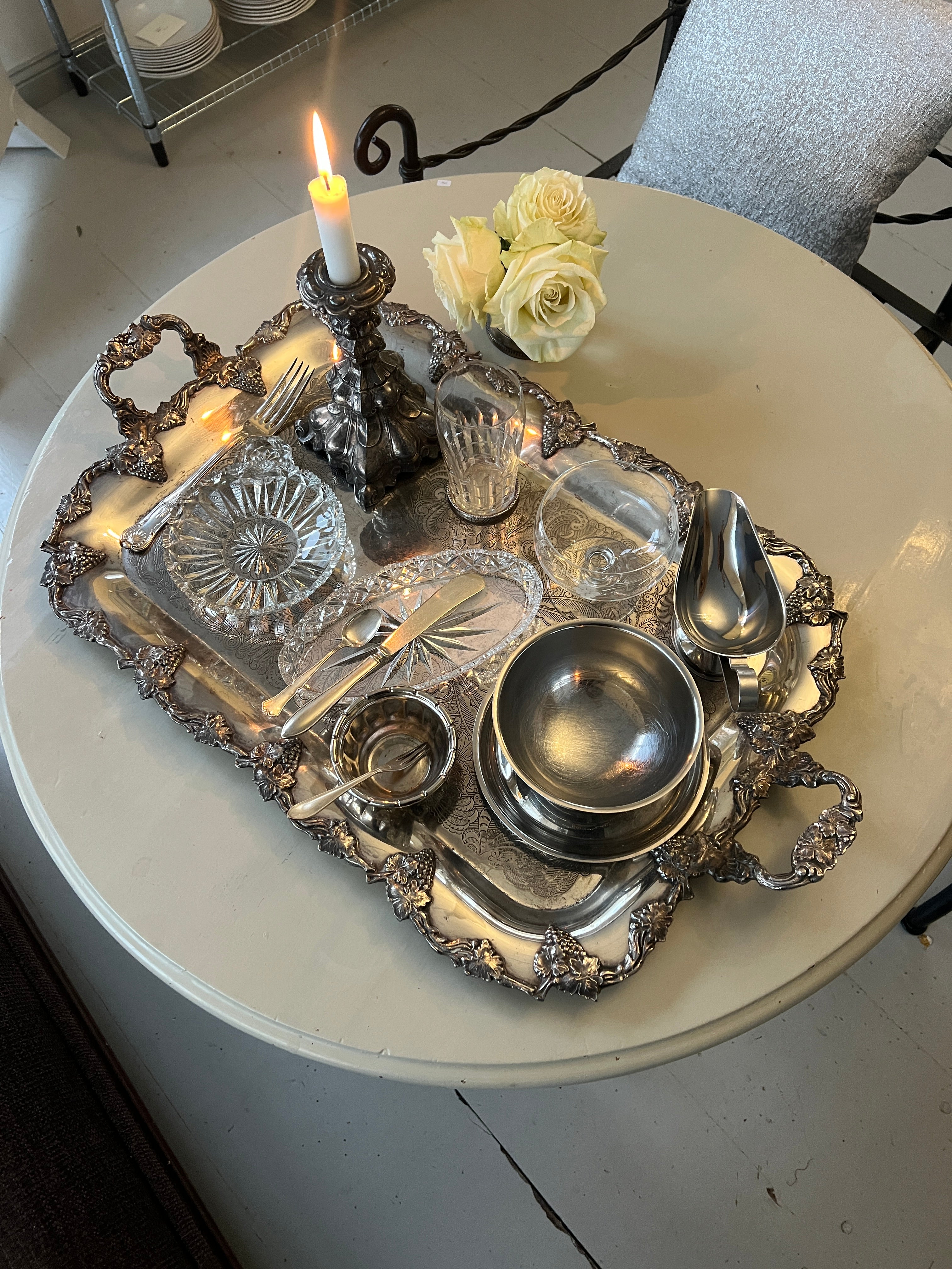 Vintage “GIRL DINNER” Silver Tray Set