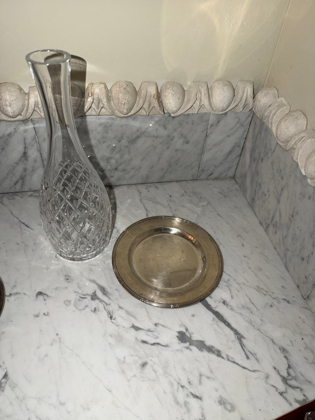 Crystal carafe with new silver tray