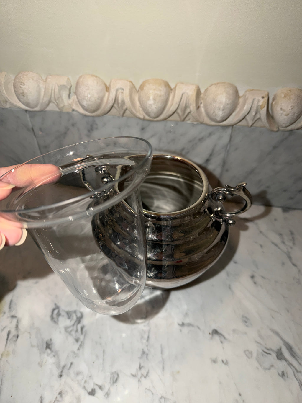 Art deco vase in new silver and glass