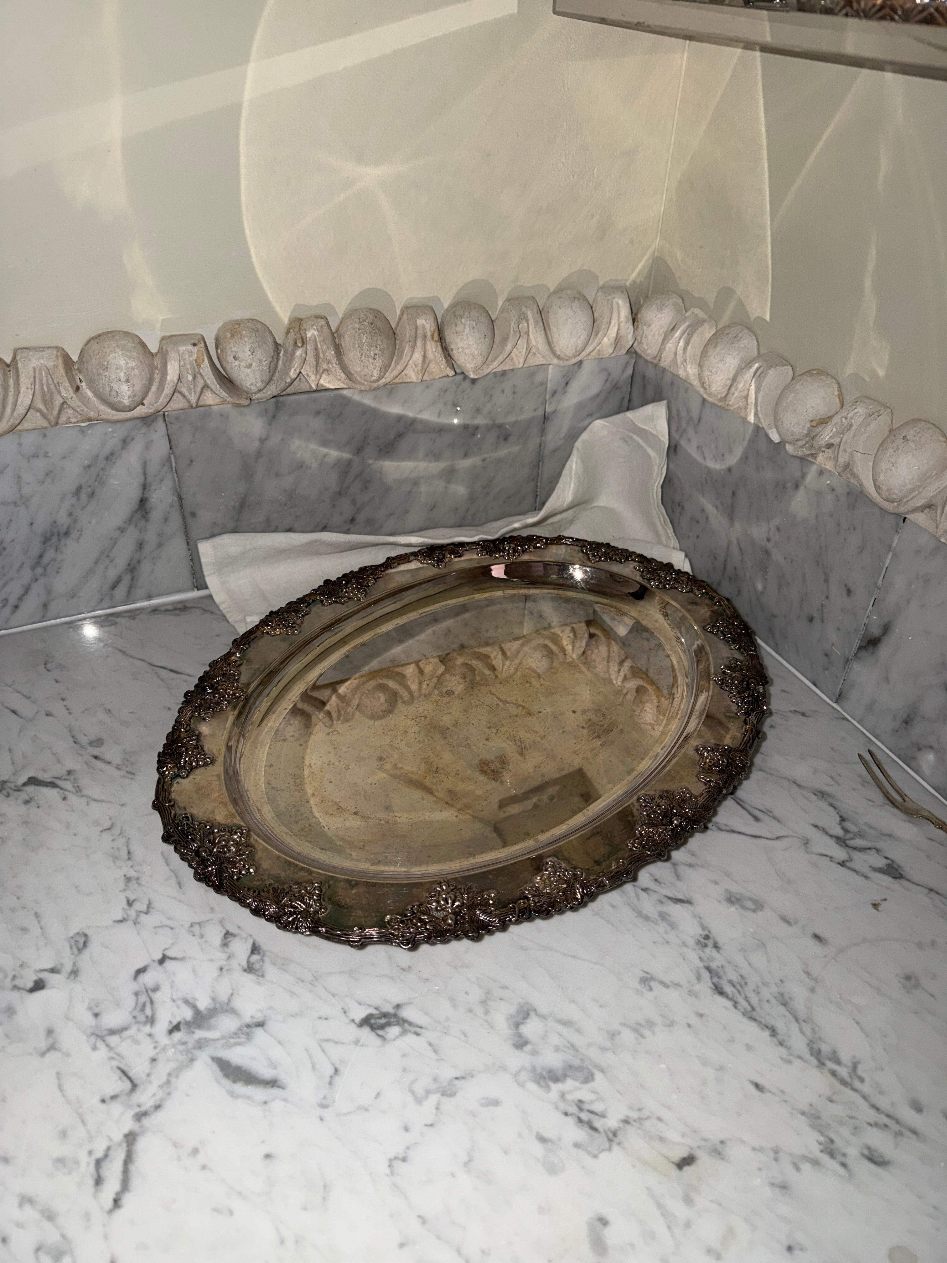 Silver-plated tray with grapevine motif