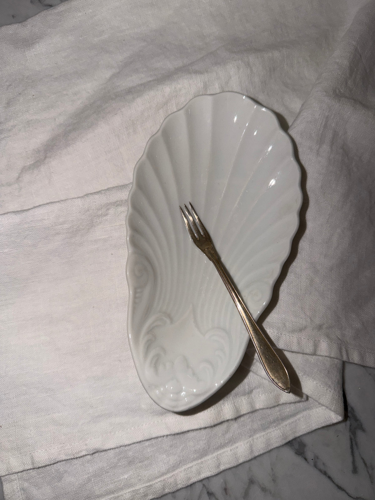 Vintage shell dish and serving fork