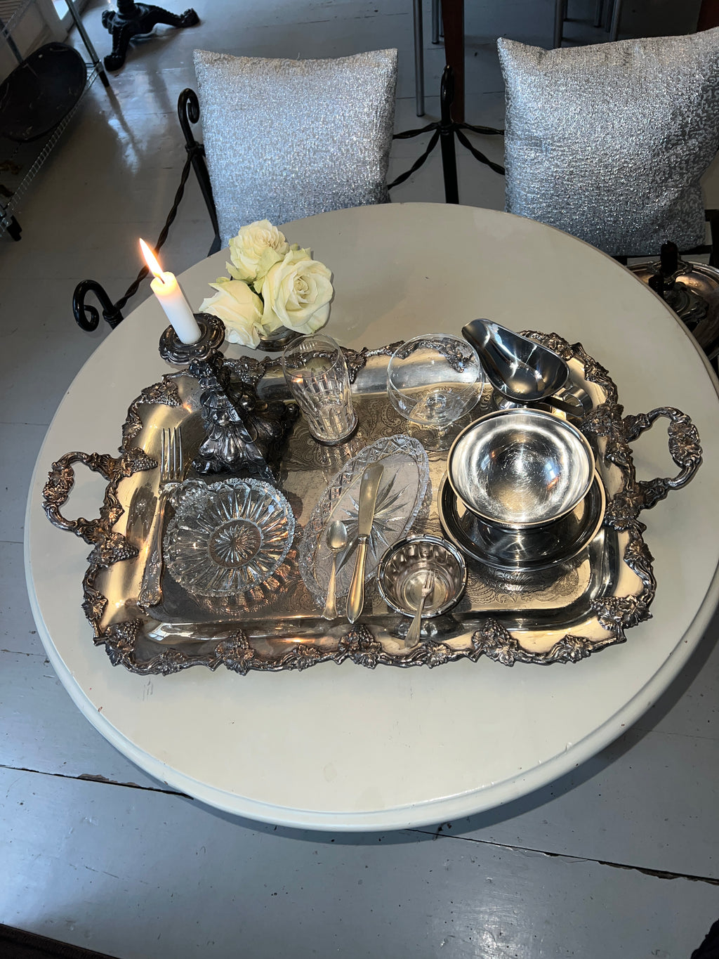 Vintage “GIRL DINNER” Silver Tray Set