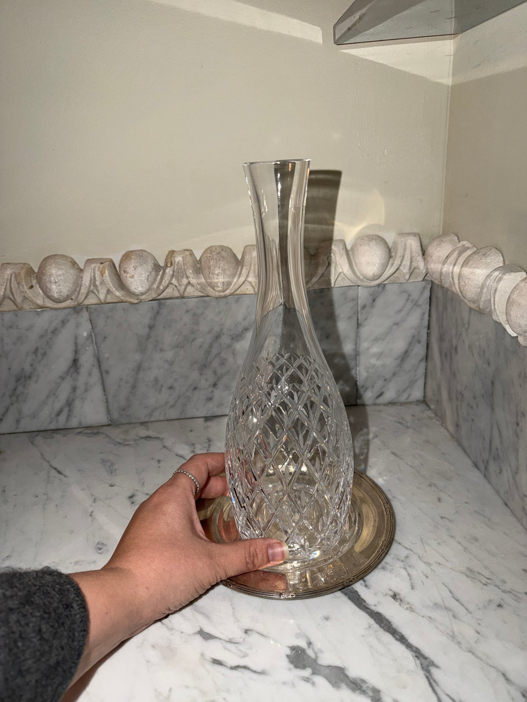 Crystal carafe with new silver tray