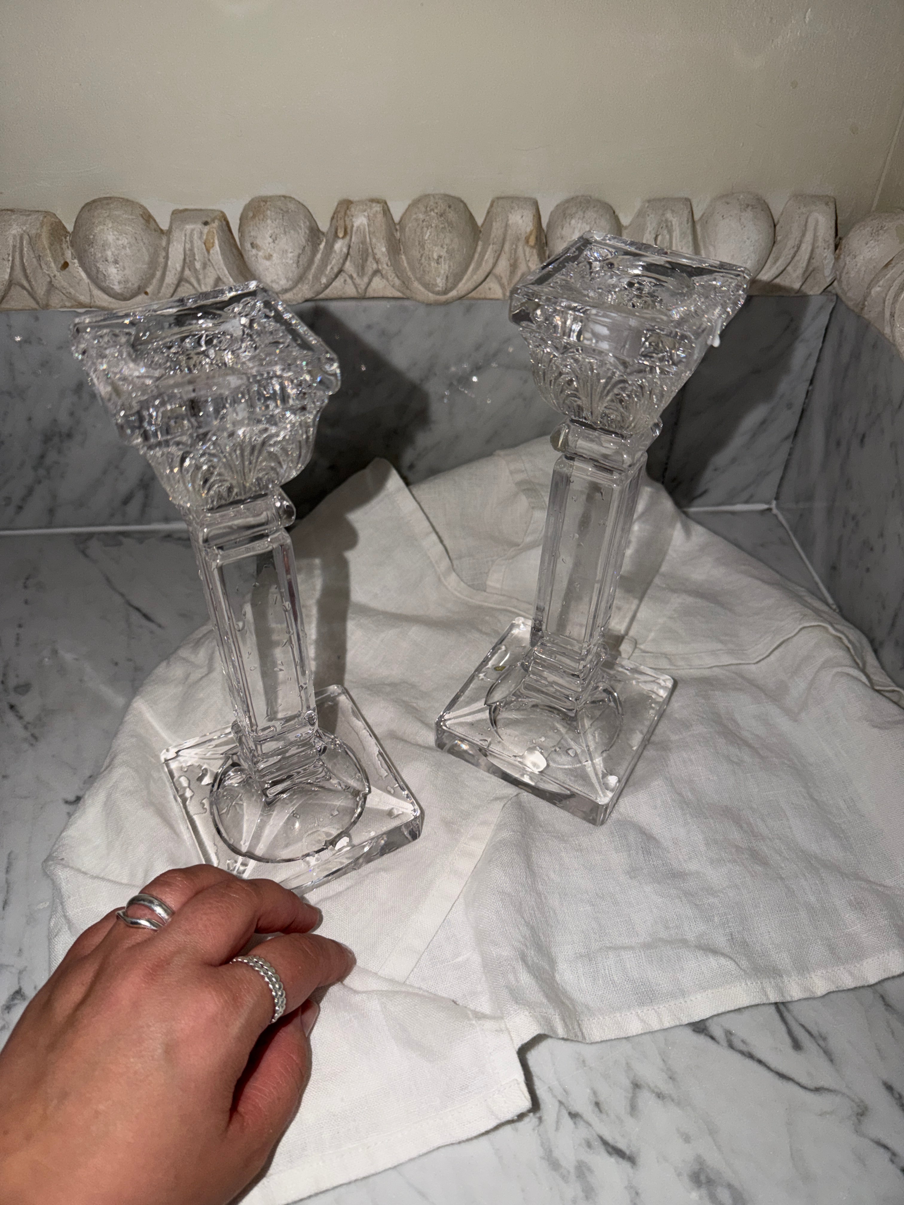 A pair of crystal candlesticks