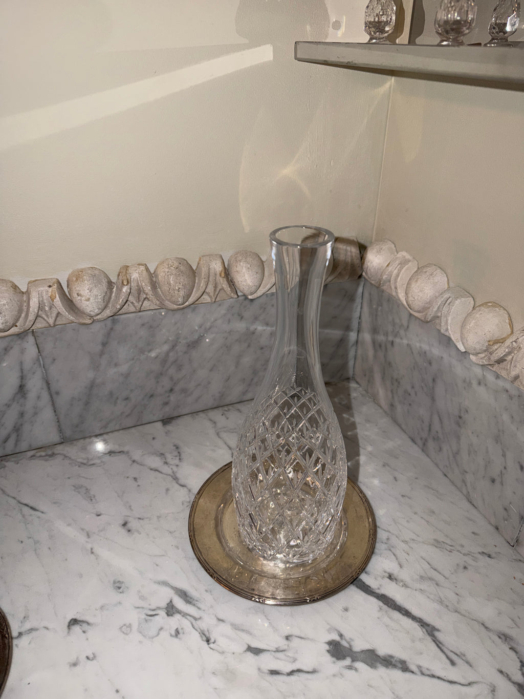 Crystal carafe with new silver tray