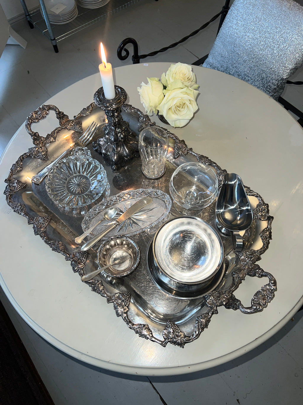 Vintage “GIRL DINNER” Silver Tray Set