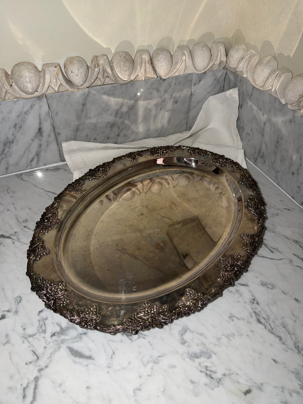 Silver-plated tray with grapevine motif