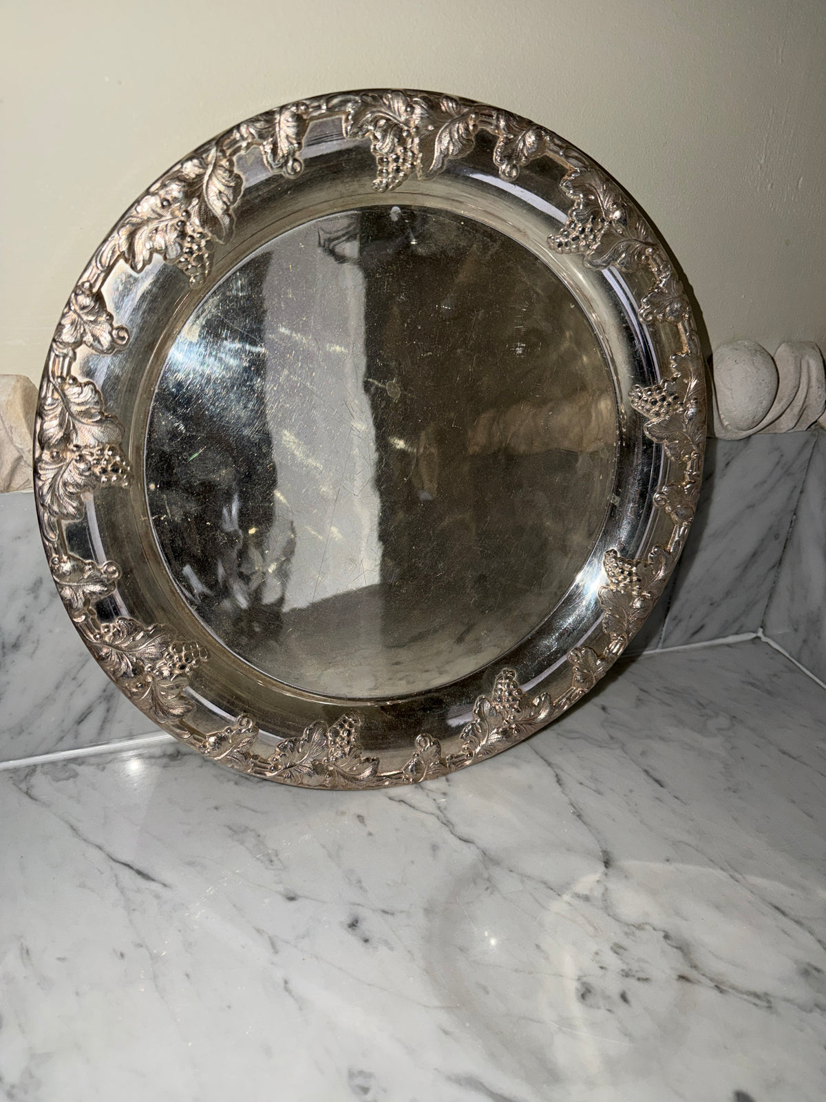 Silver plated tray with grapevine motif