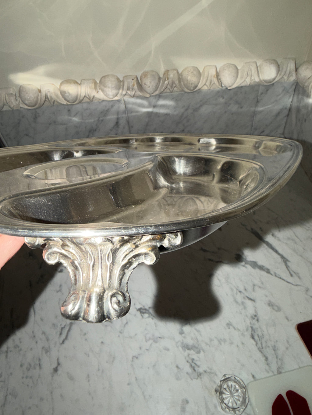 Antique silver-plated tray for roast