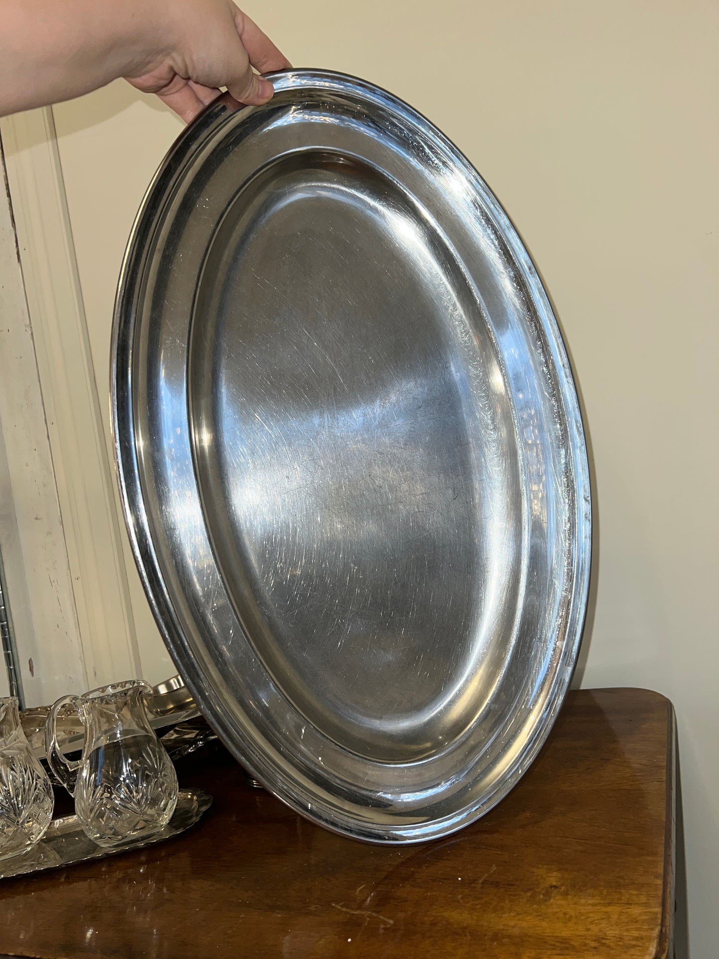 A Large Stainless Steel Vintage Tray