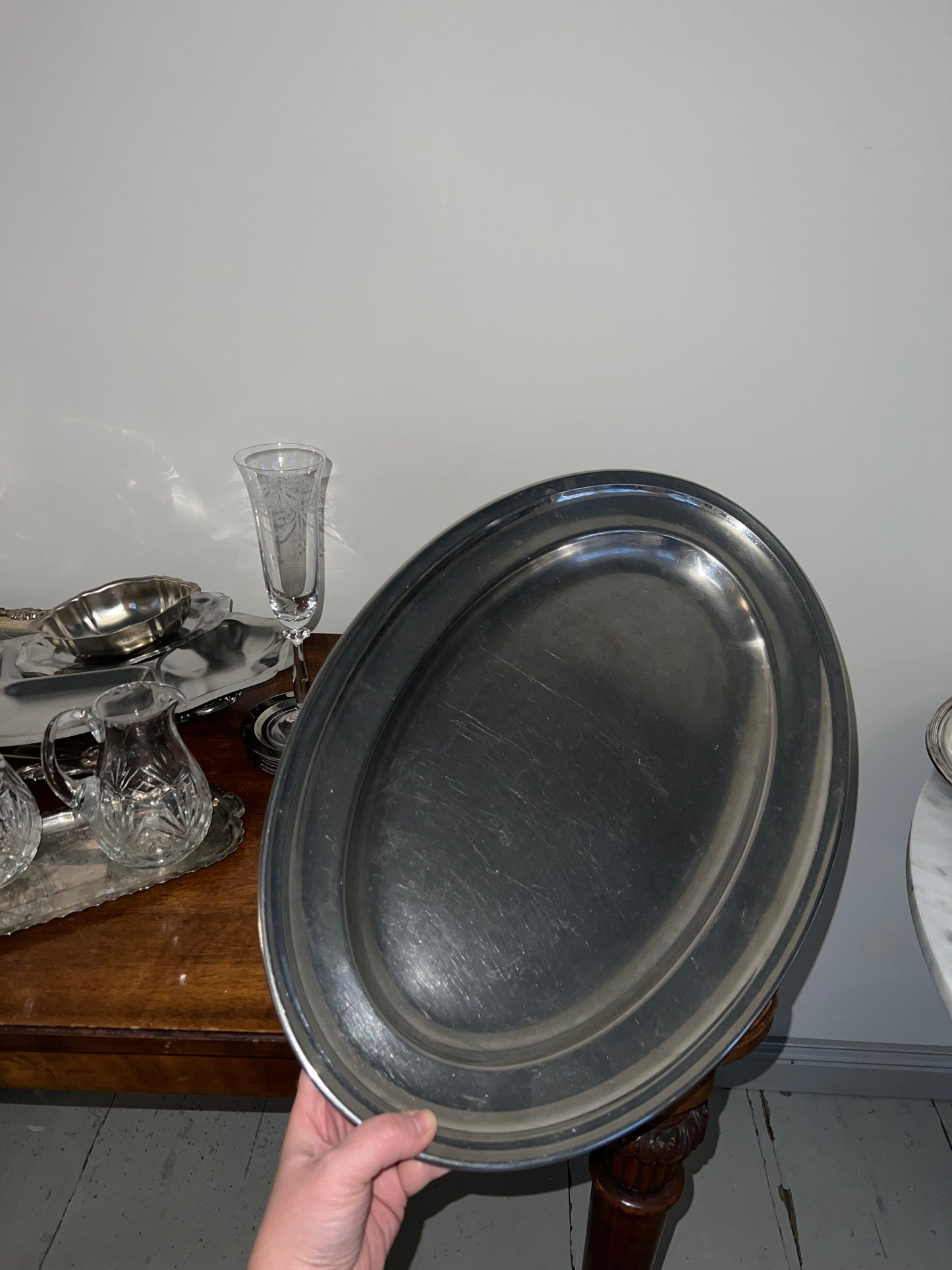 A Large Stainless Steel Vintage Tray