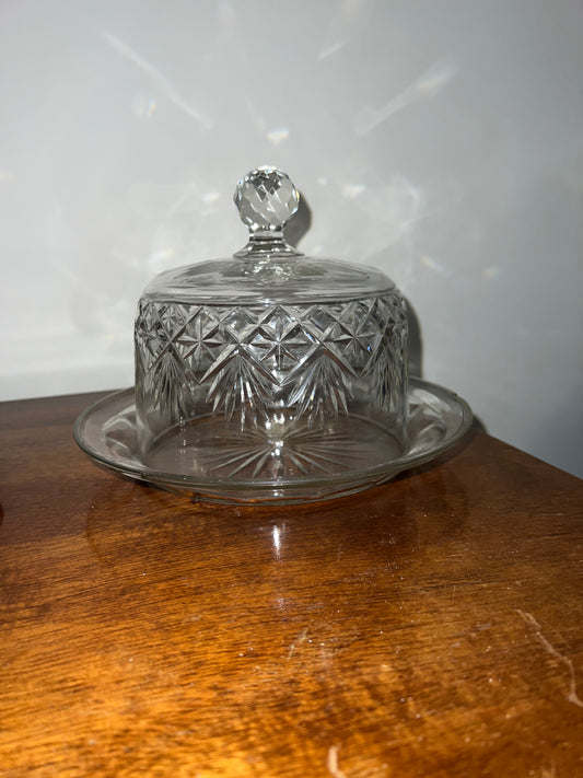 Antique Crystal Cheese Dish with Dome Lid