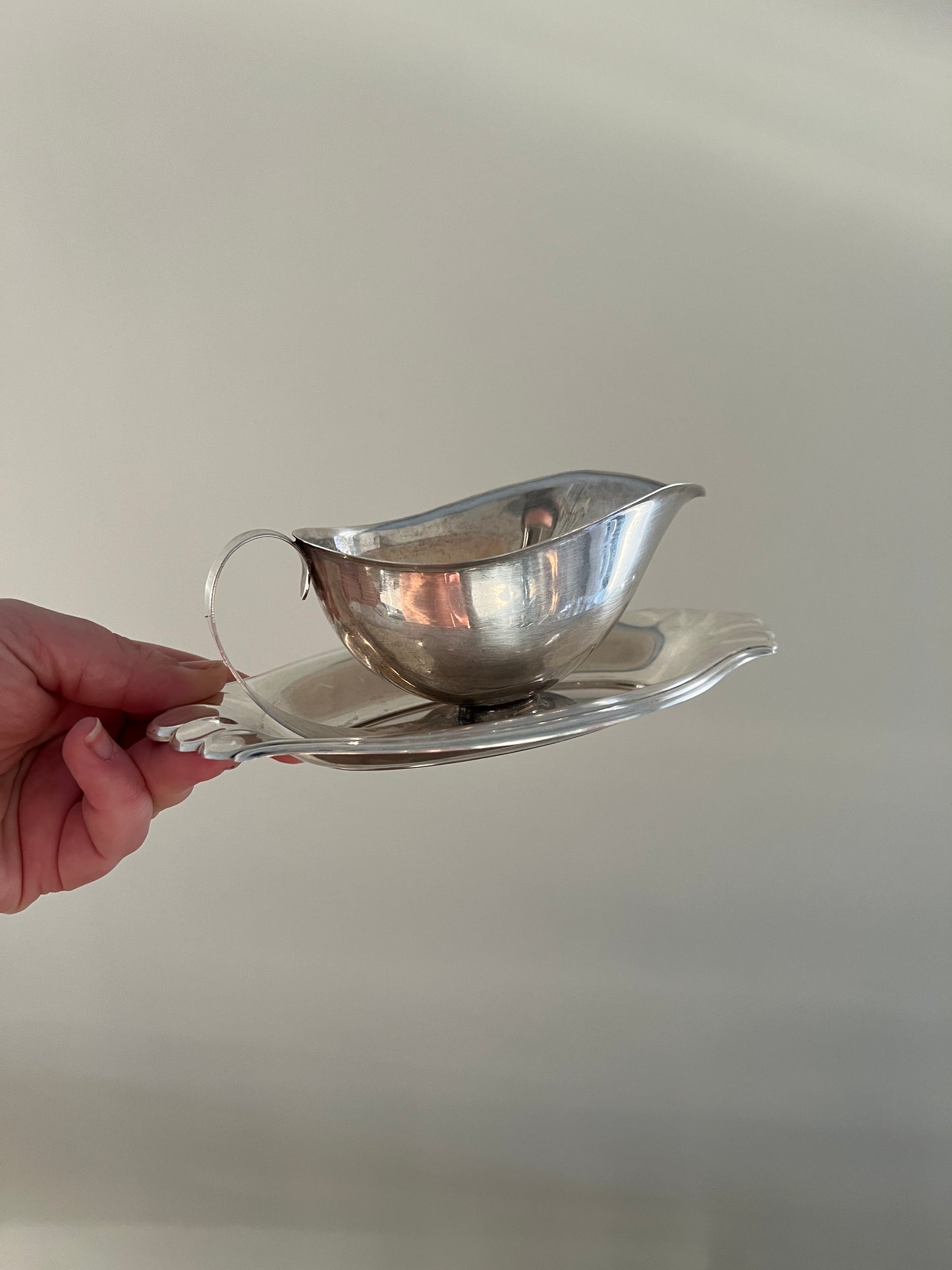 Vintage New Silver Gravy Boat with Underplate