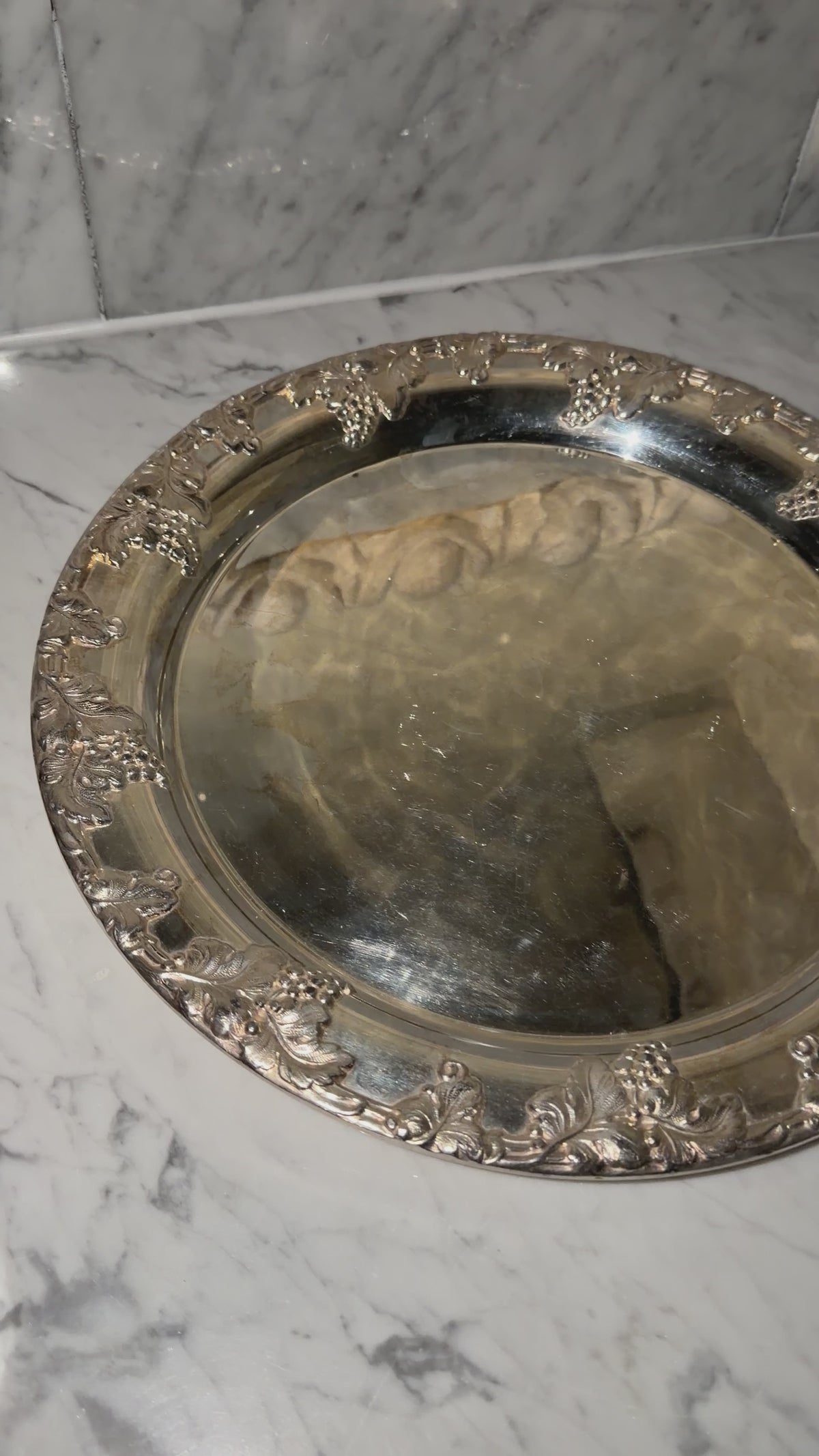 Silver plated tray with grapevine motif